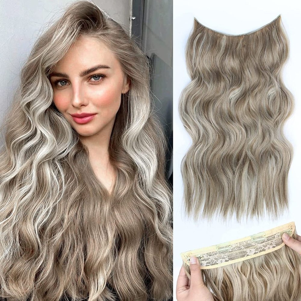 20" Natural Wavy Invisible Wire Halo Hair Extensions #P88/86 Blonde 160g